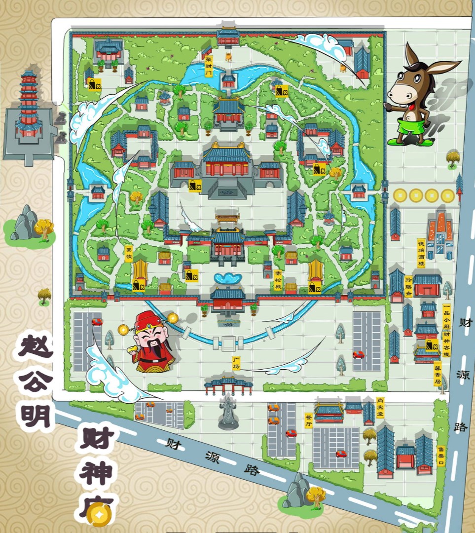 市中寺庙类手绘地图